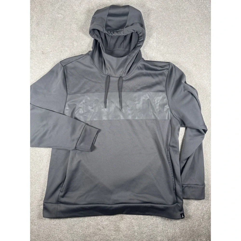 Jordan Therma-Fit Hoodie Men‎ Gray On Gray L/S Pullover Athletic Size XL Jumpman